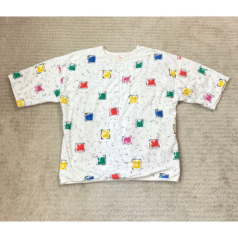 Vintage Eber San Francisco Shirt Womens Medium Primary Color Geometric Print USA